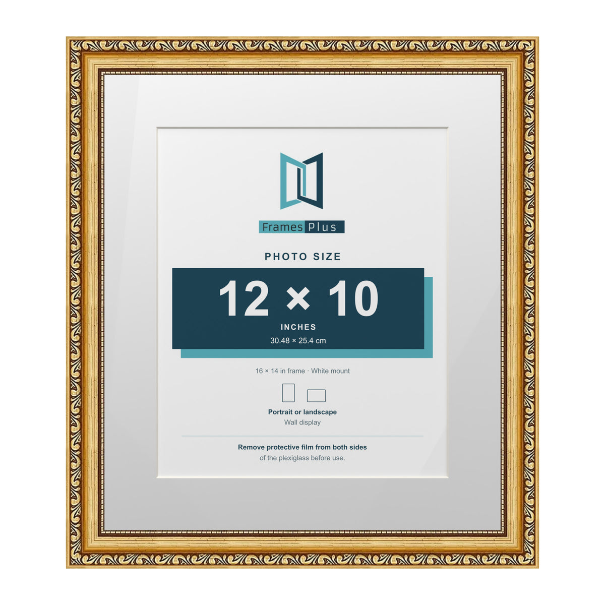 Louis Range Gold Picture, Photo & Poster Frame with White Mount - 16x14" Frame for 12x10" Photo, Gold