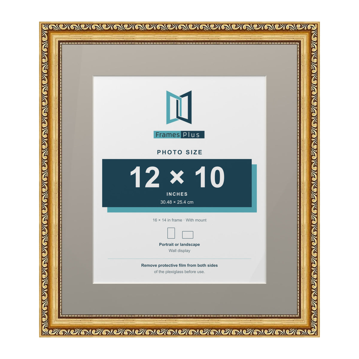 Louis Range Gold Picture, Photo & Poster Frame with Dawn Grey Mount - 16x14" Frame for 12x10" Photo, Gold