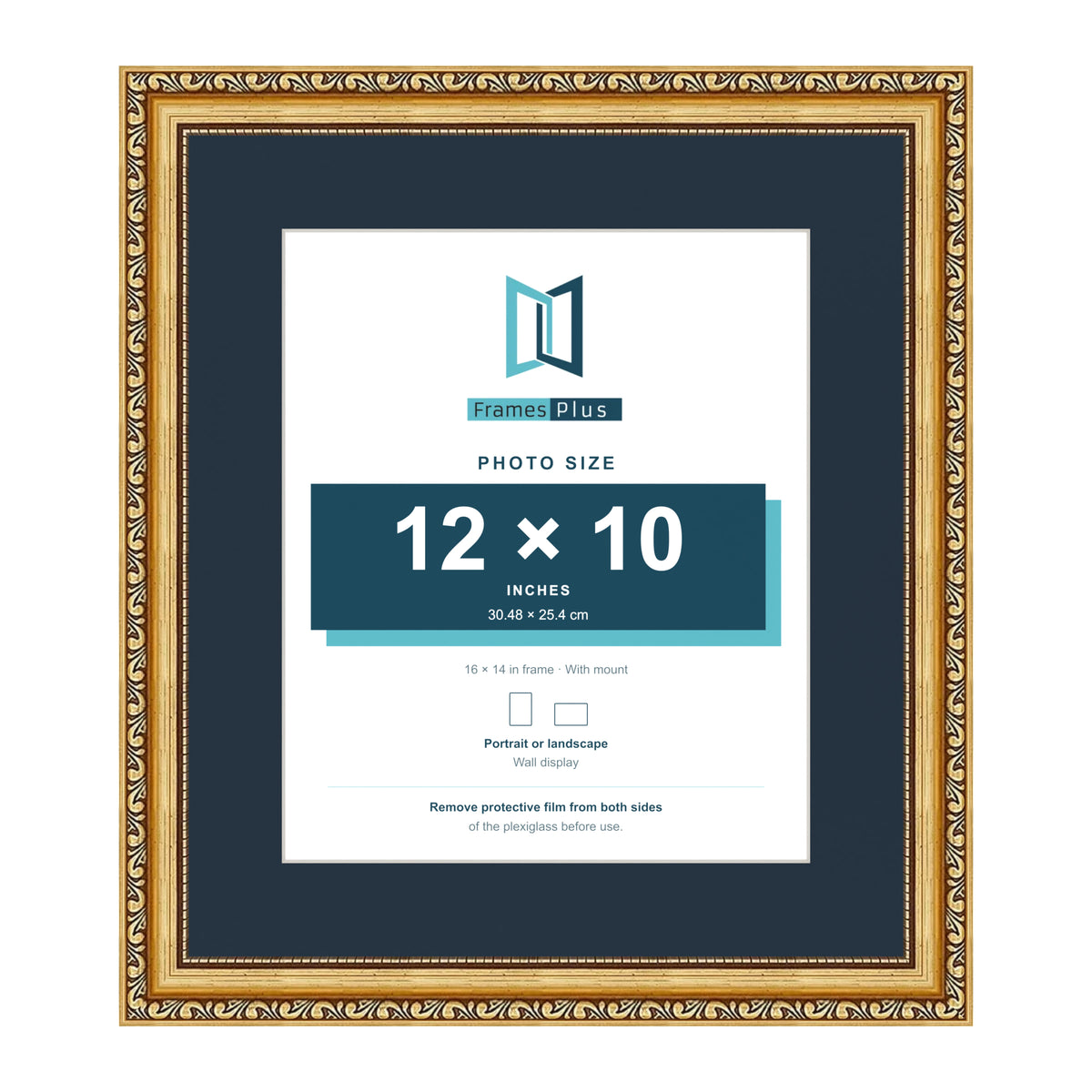 Louis Range Gold Picture, Photo & Poster Frame with Pacific Blue Mount - 16x14" Frame for 12x10" Photo, Gold