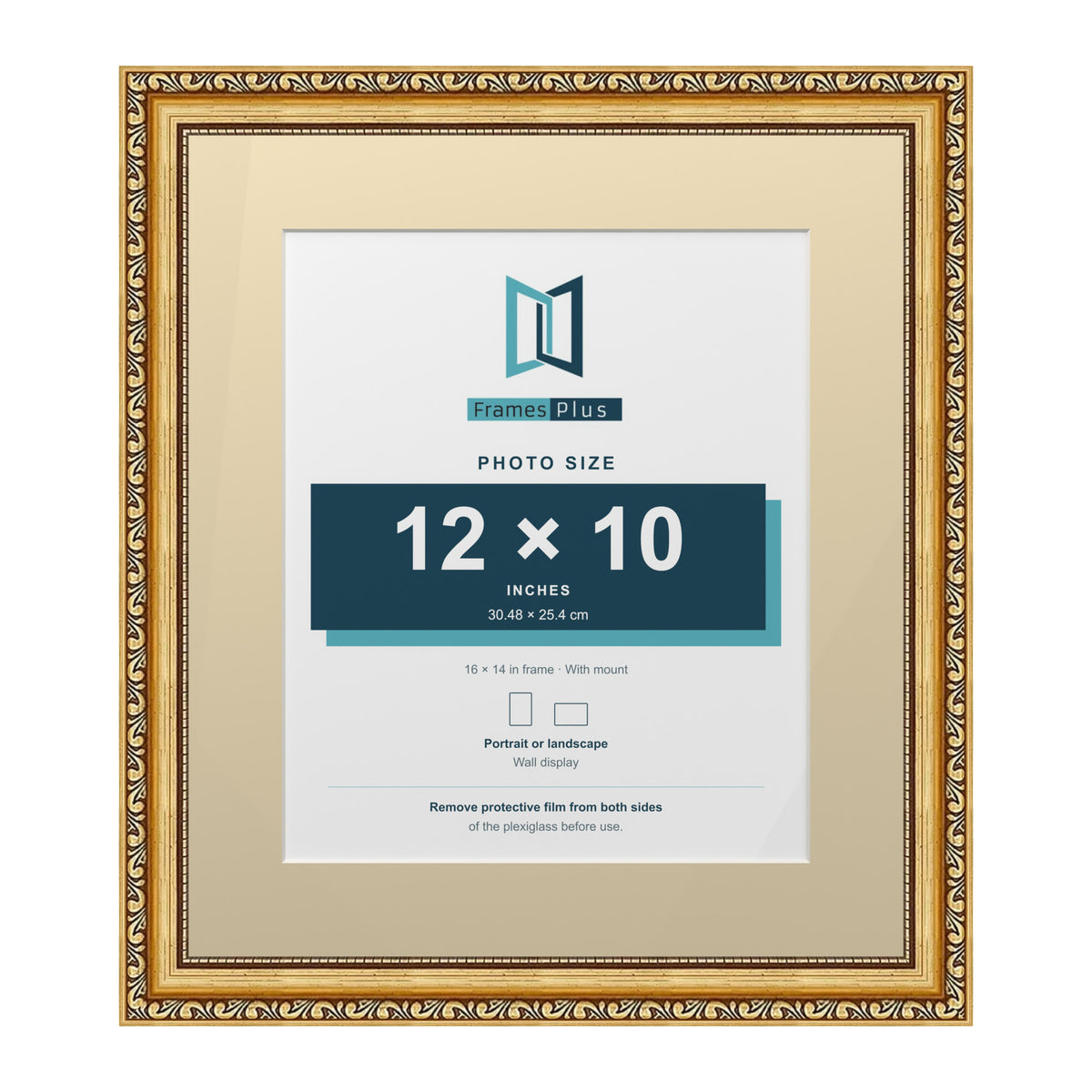 Louis Range Gold Picture, Photo & Poster Frame with Ivory Mount - 16x14" Frame for 12x10" Photo, Gold