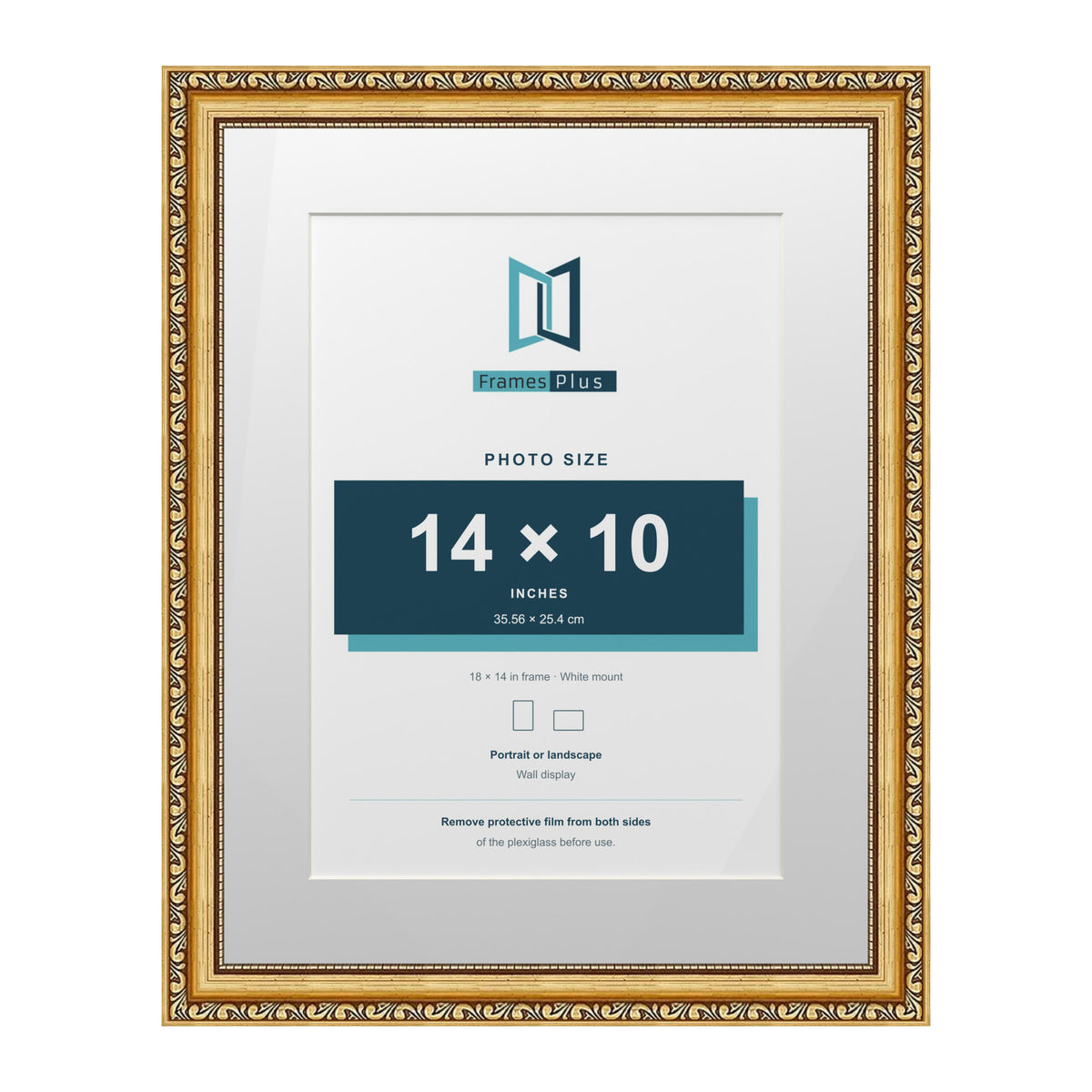 Louis Range Gold Picture, Photo & Poster Frame with White Mount - 18x14" Frame for 14x10" Photo, Gold