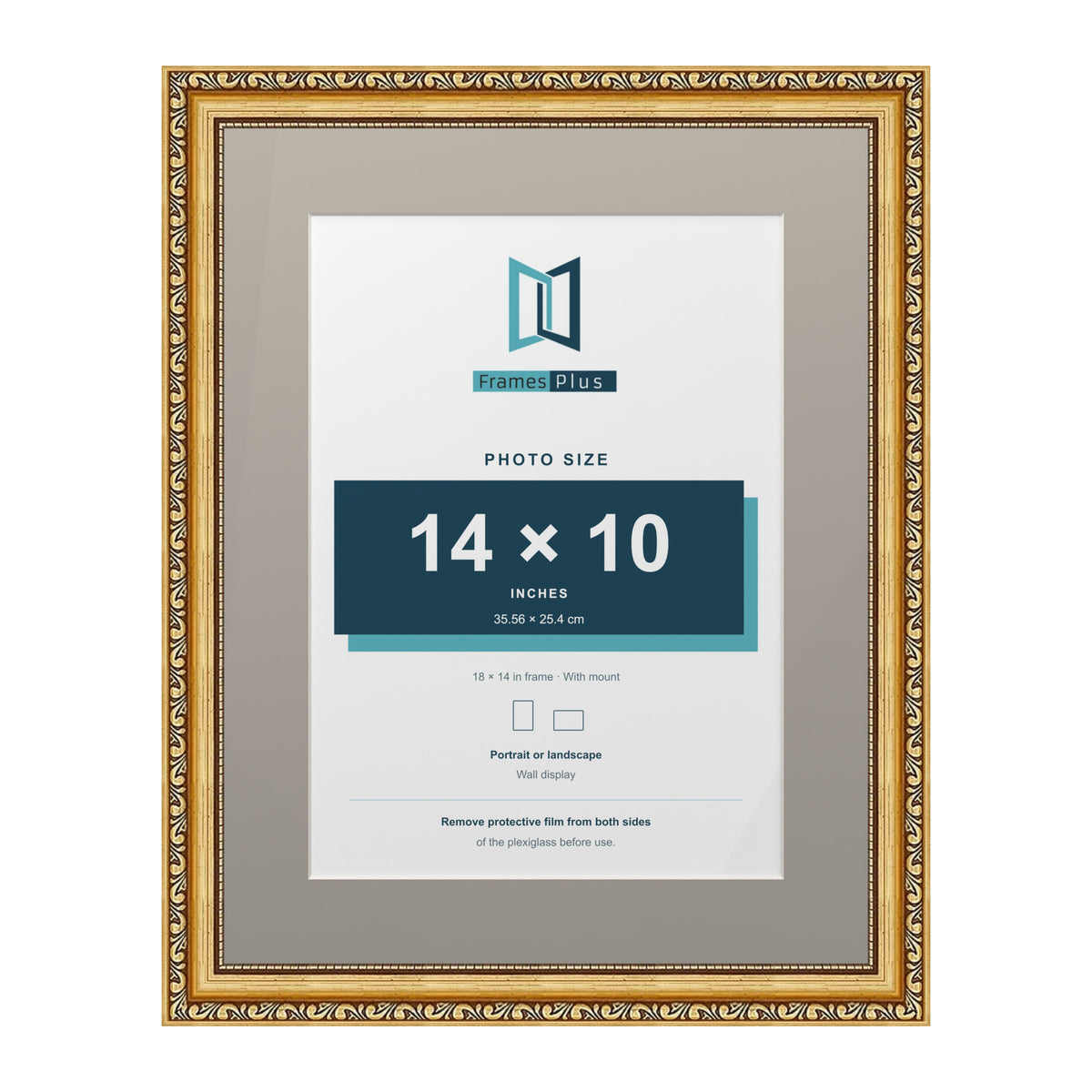 Louis Range Gold Picture, Photo & Poster Frame with Dawn Grey Mount - 18x14" Frame for 14x10" Photo, Gold