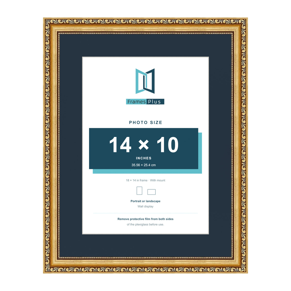 Louis Range Gold Picture, Photo & Poster Frame with Pacific Blue Mount - 18x14" Frame for 14x10" Photo, Gold