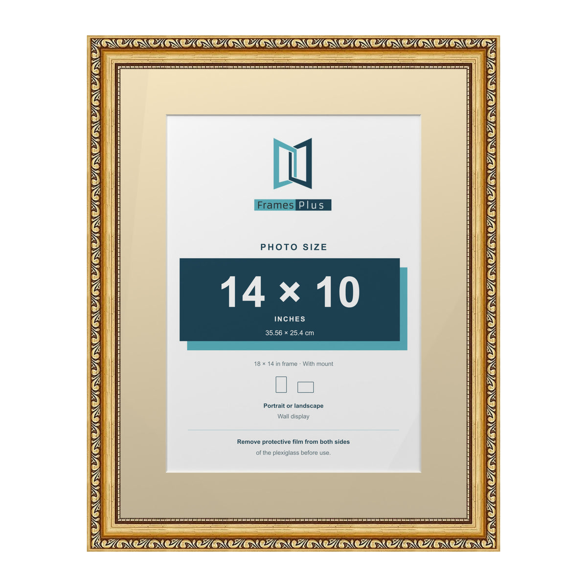 Louis Range Gold Picture, Photo & Poster Frame with Ivory Mount - 18x14" Frame for 14x10" Photo, Gold