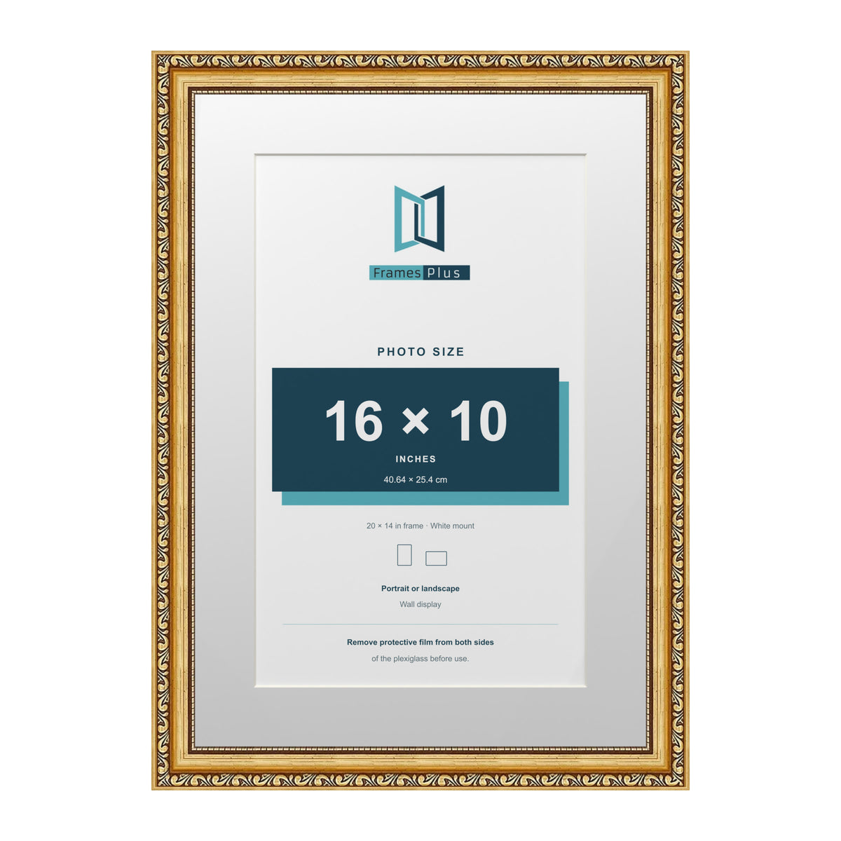 Louis Range Gold Picture, Photo & Poster Frame with White Mount - 20x14" Frame for 16x10" Photo, Gold