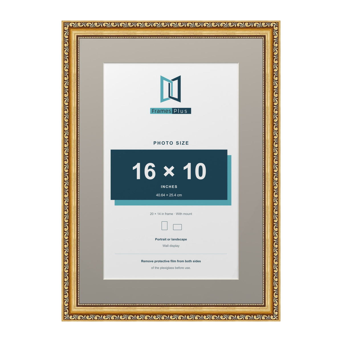 Louis Range Gold Picture, Photo & Poster Frame with Dawn Grey Mount - 20x14" Frame for 16x10" Photo, Gold