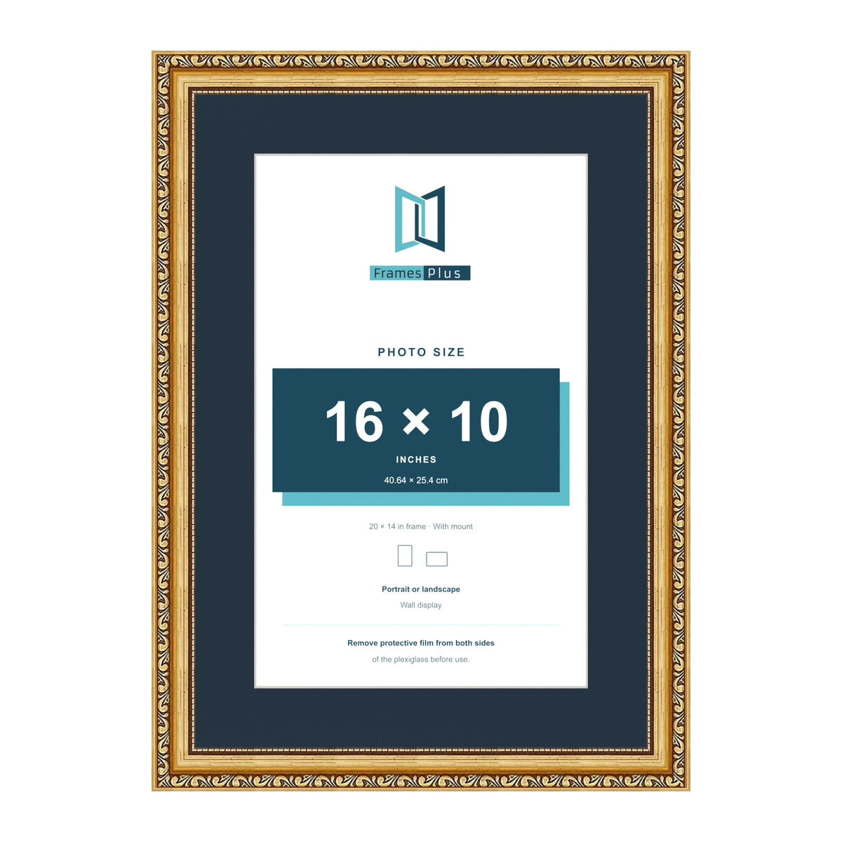 Louis Range Gold Picture, Photo & Poster Frame with Pacific Blue Mount - 20x14" Frame for 16x10" Photo, Gold