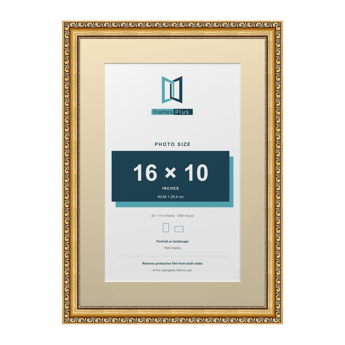 Louis Range Gold Picture, Photo & Poster Frame with Ivory Mount - 20x14" Frame for 16x10" Photo, Gold