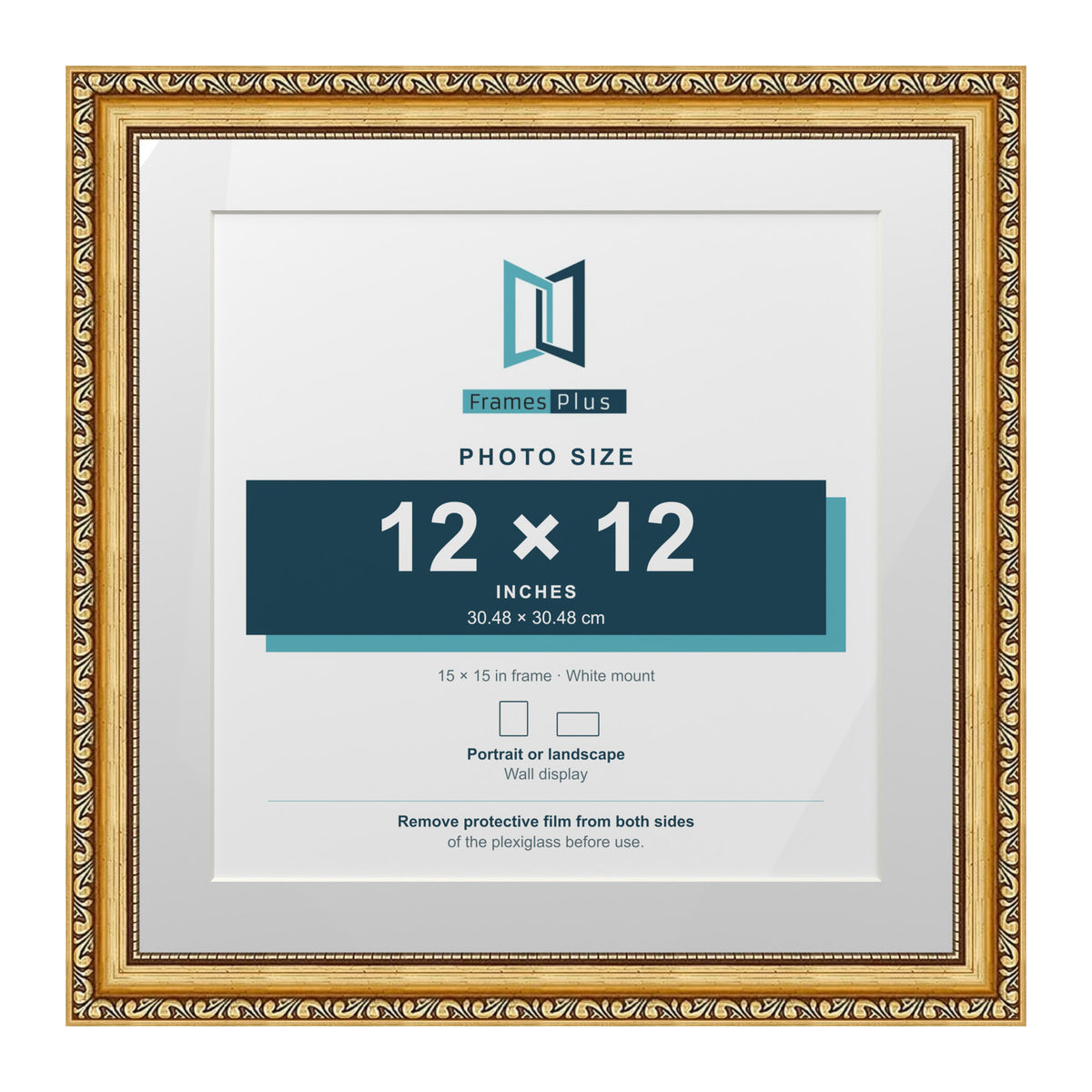 Louis Range Gold Picture, Photo & Poster Frame with White Mount - 15x15" Frame for 12x12" Photo, Gold