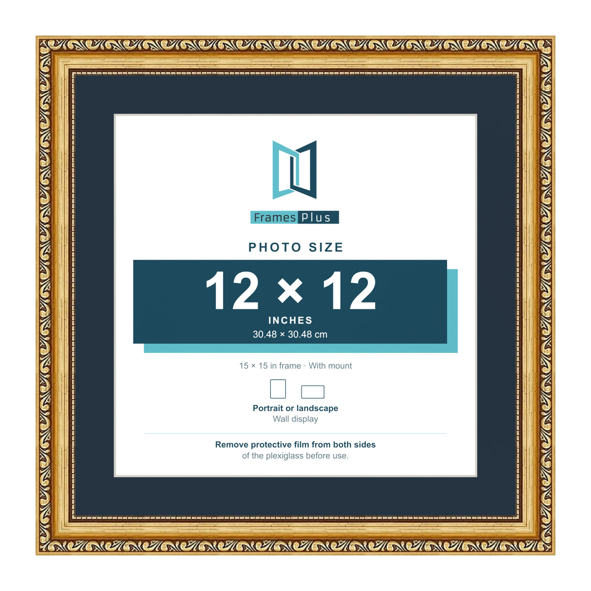Louis Range Gold Picture, Photo & Poster Frame with Pacific Blue Mount - 15x15" Frame for 12x12" Photo, Gold