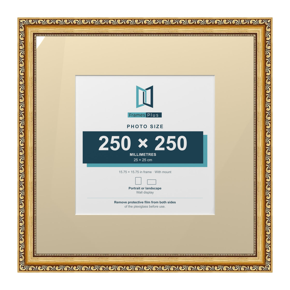 Louis Range Gold Picture, Photo & Poster Frame with Ivory Mount - 40x40cm Frame for 25x25cm Photo, Gold