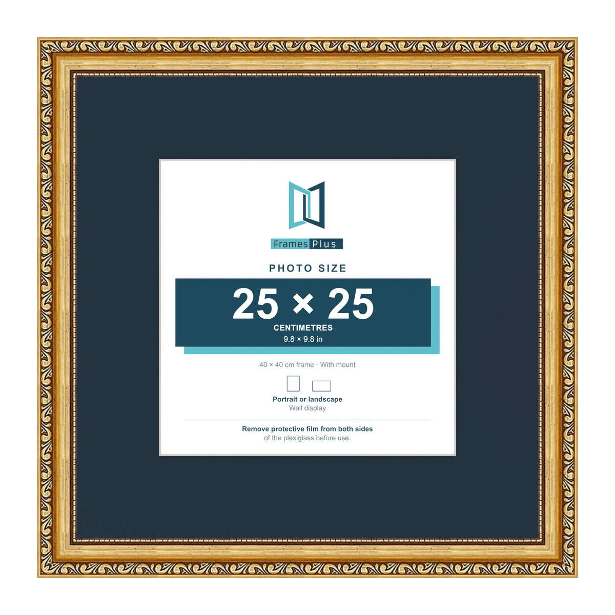 Louis Range Gold Picture, Photo & Poster Frame with Pacific Blue Mount - 40x40cm Frame for 25x25cm Photo, Gold