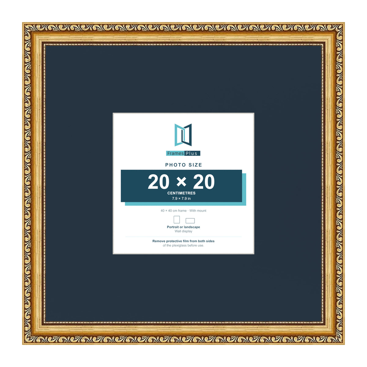 Louis Range Gold Picture, Photo & Poster Frame with Pacific Blue Mount - 40x40cm Frame for 20x20cm Photo, Gold