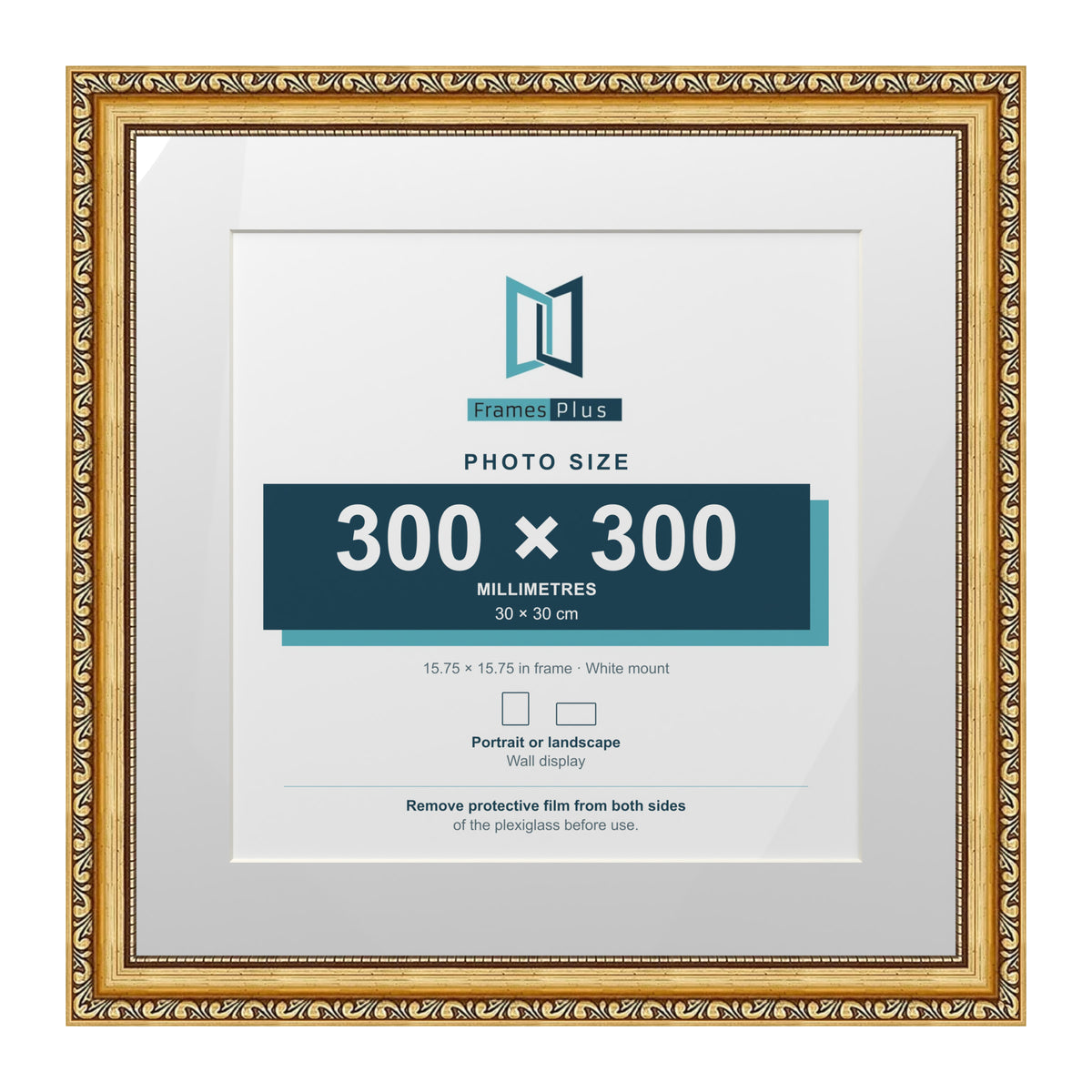 Louis Range Gold Picture, Photo & Poster Frame with White Mount - 40x40cm Frame for 30x30cm Photo, Gold