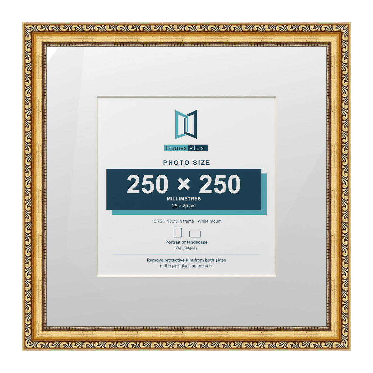 Louis Range Gold Picture, Photo & Poster Frame with White Mount - 40x40cm Frame for 25x25cm Photo, Gold