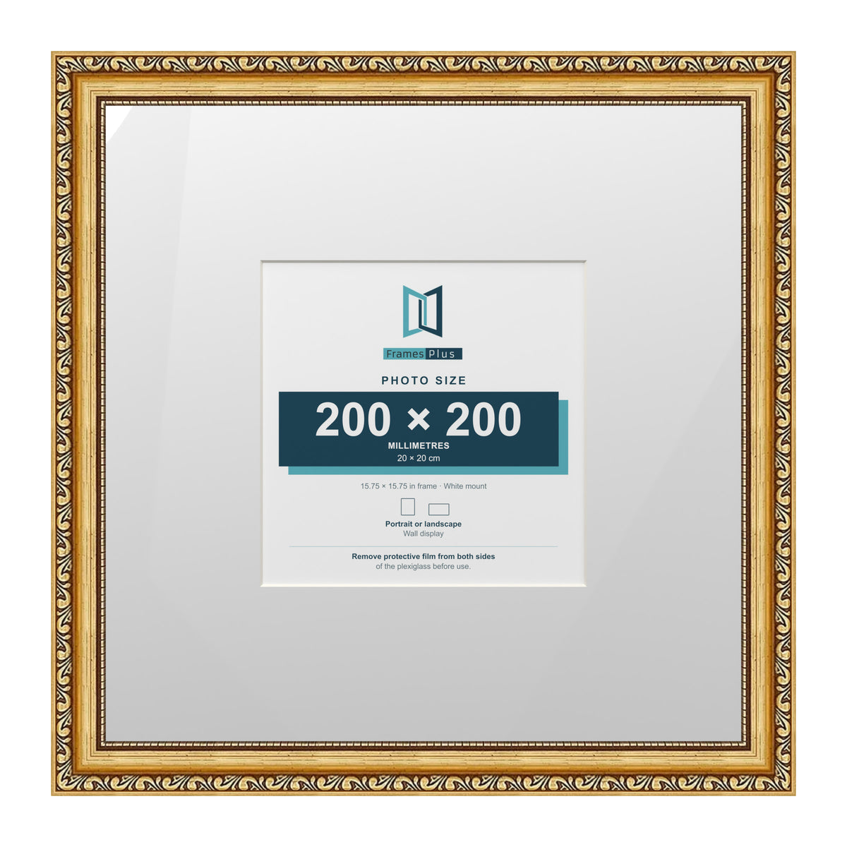 Louis Range Gold Picture, Photo & Poster Frame with White Mount - 40x40cm Frame for 20x20cm Photo, Gold