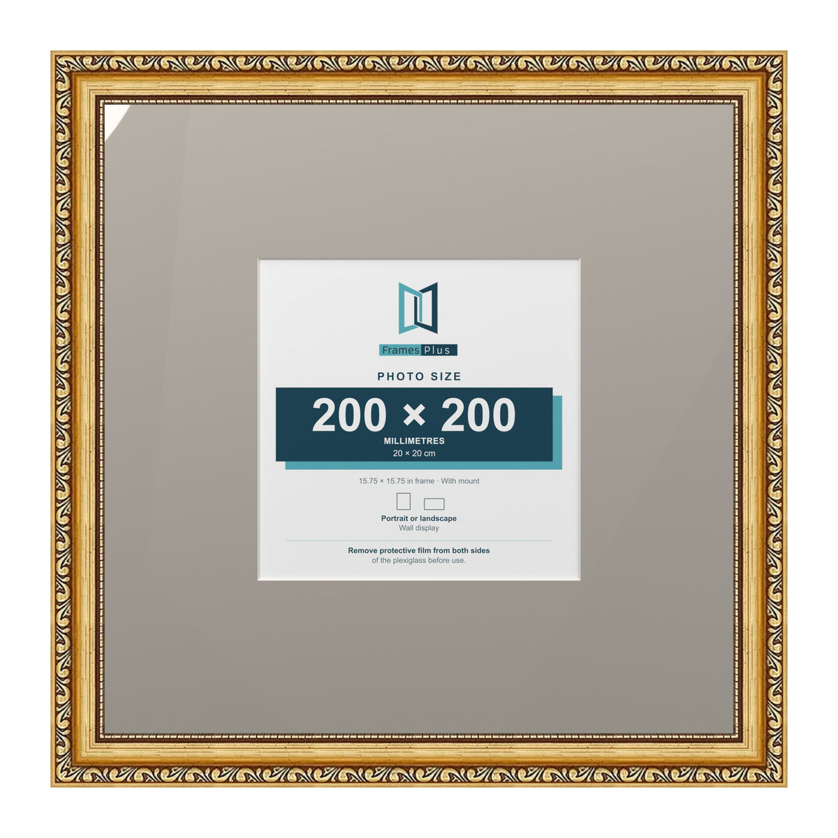 Louis Range Gold Picture, Photo & Poster Frame with Dawn Grey Mount - 40x40cm Frame for 20x20cm Photo, Gold