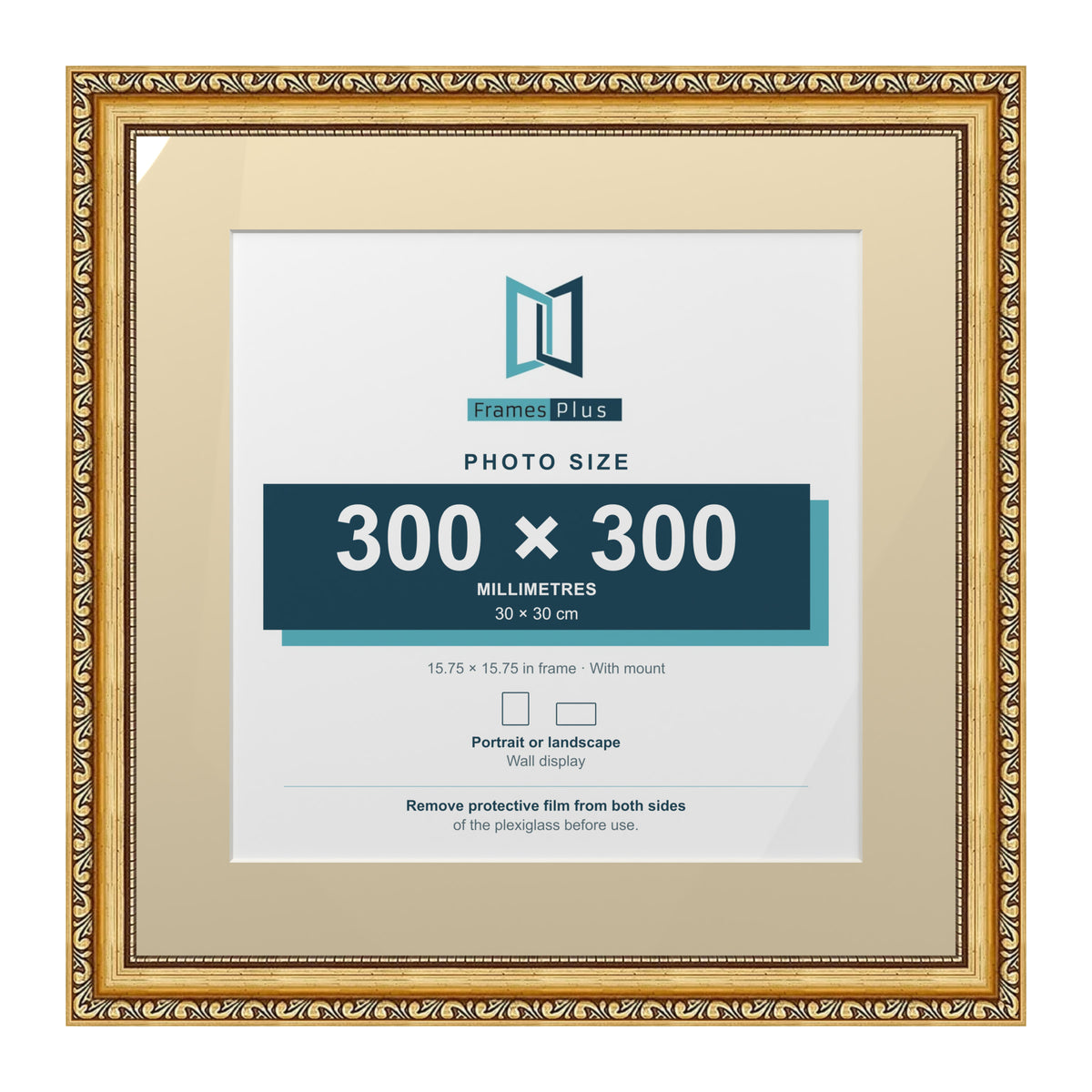 Louis Range Gold Picture, Photo & Poster Frame with Ivory Mount - 40x40cm Frame for 30x30cm Photo, Gold