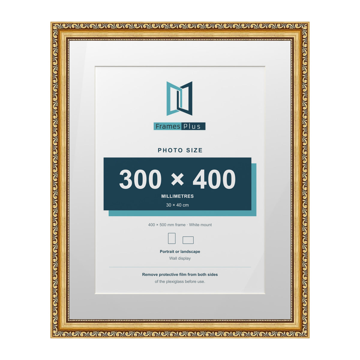 Louis Range Gold Picture, Photo & Poster Frame with White Mount - 50x40cm Frame for 40x30cm Photo, Gold