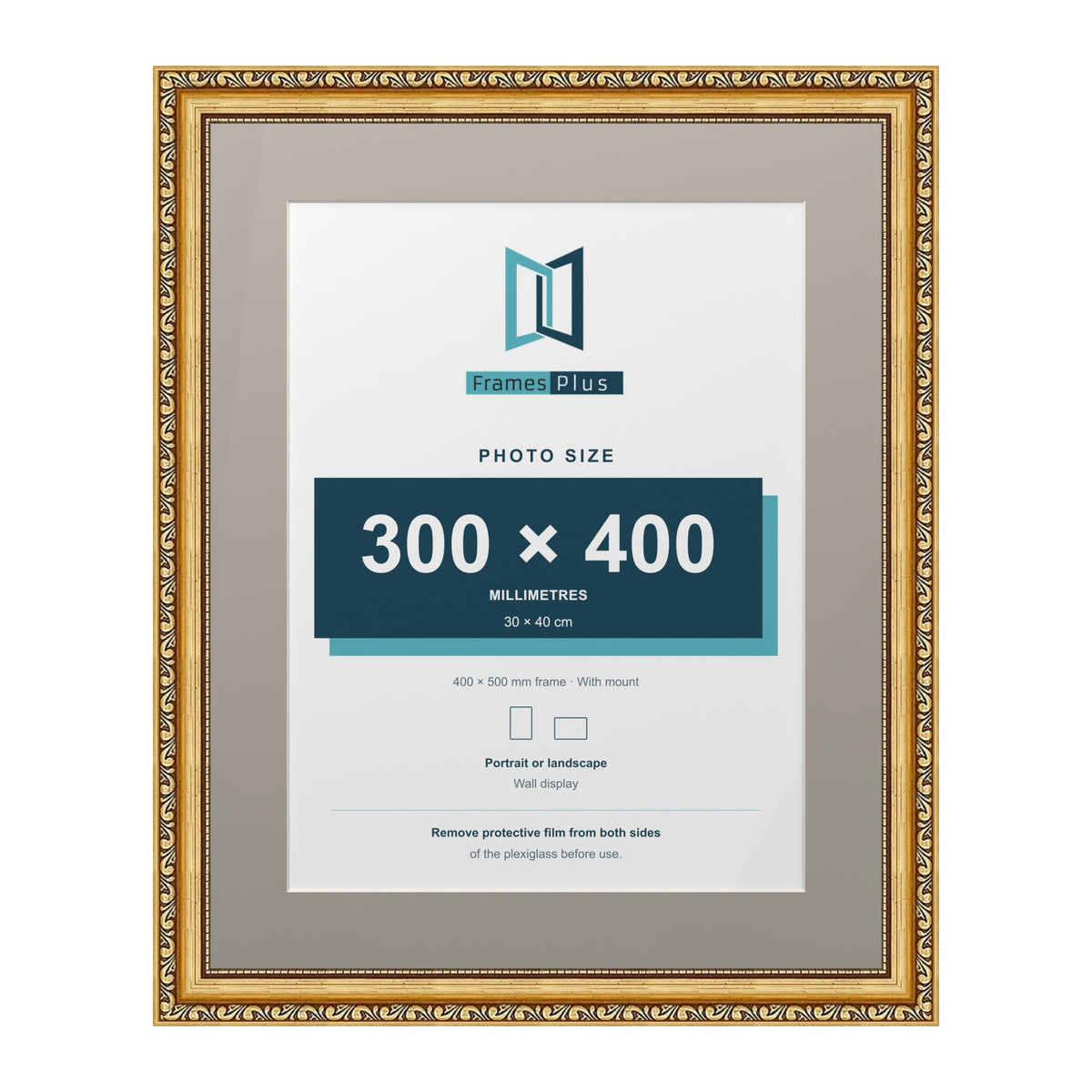 Louis Range Gold Picture, Photo & Poster Frame with Dawn Grey Mount - 50x40cm Frame for 40x30cm Photo, Gold