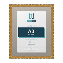Louis Range Gold Picture, Photo & Poster Frame with Dawn Grey Mount - 50x40cm Frame for A3 Photo, Gold