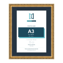 Louis Range Gold Picture, Photo & Poster Frame with Pacific Blue Mount - 50x40cm Frame for A3 Photo, Gold