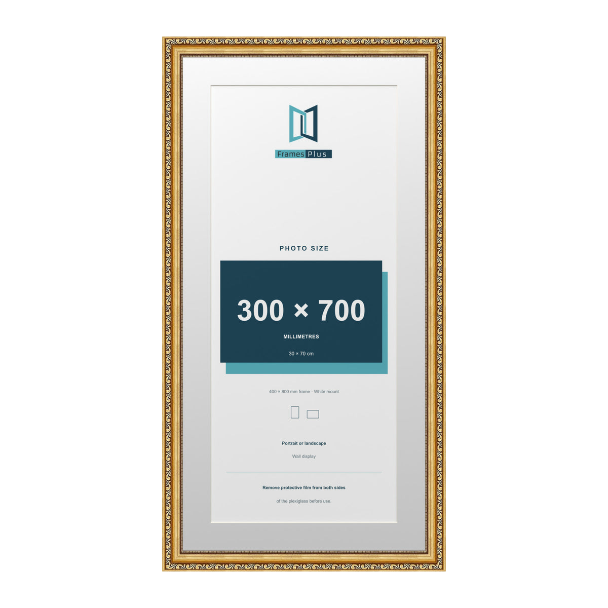 Louis Range Gold Picture, Photo & Poster Frame with White Mount - 80x40cm Frame for 70x30cm Photo, Gold