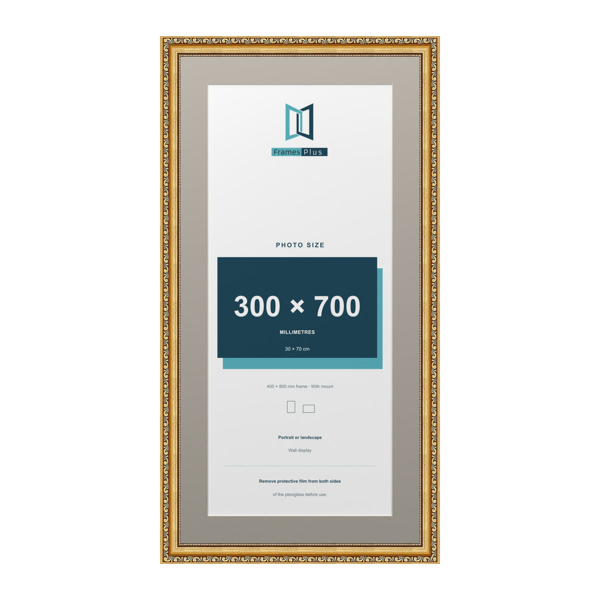 Louis Range Gold Picture, Photo & Poster Frame with Dawn Grey Mount - 80x40cm Frame for 70x30cm Photo, Gold