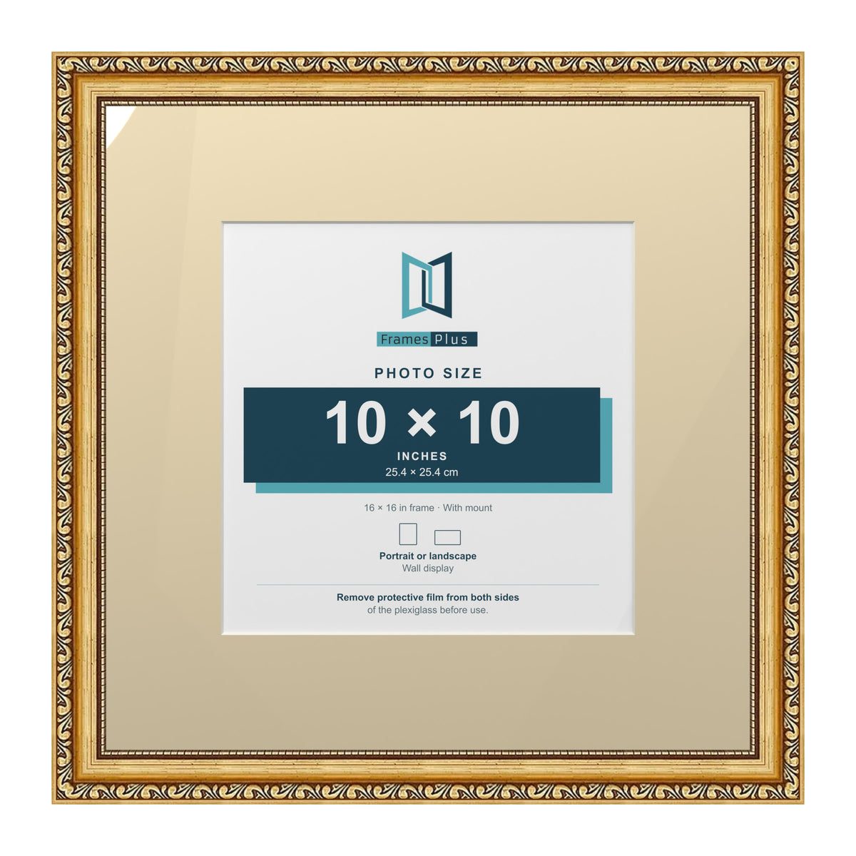 Louis Range Gold Picture, Photo & Poster Frame with Ivory Mount - 16x16" Frame for 10x10" Photo, Gold