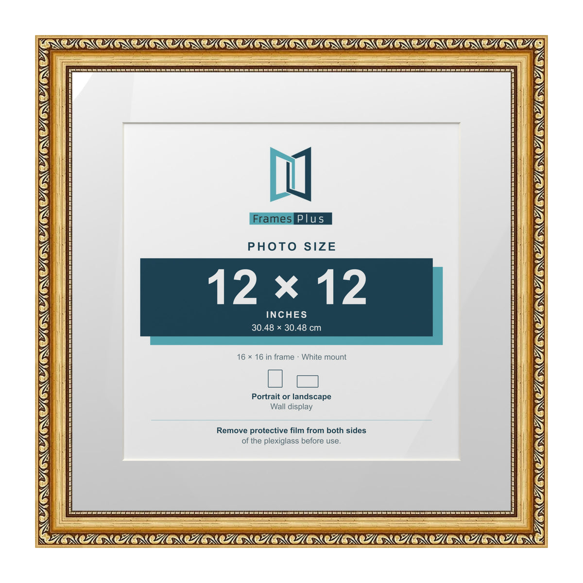 Louis Range Gold Picture, Photo & Poster Frame with White Mount - 16x16" Frame for 12x12" Photo, Gold