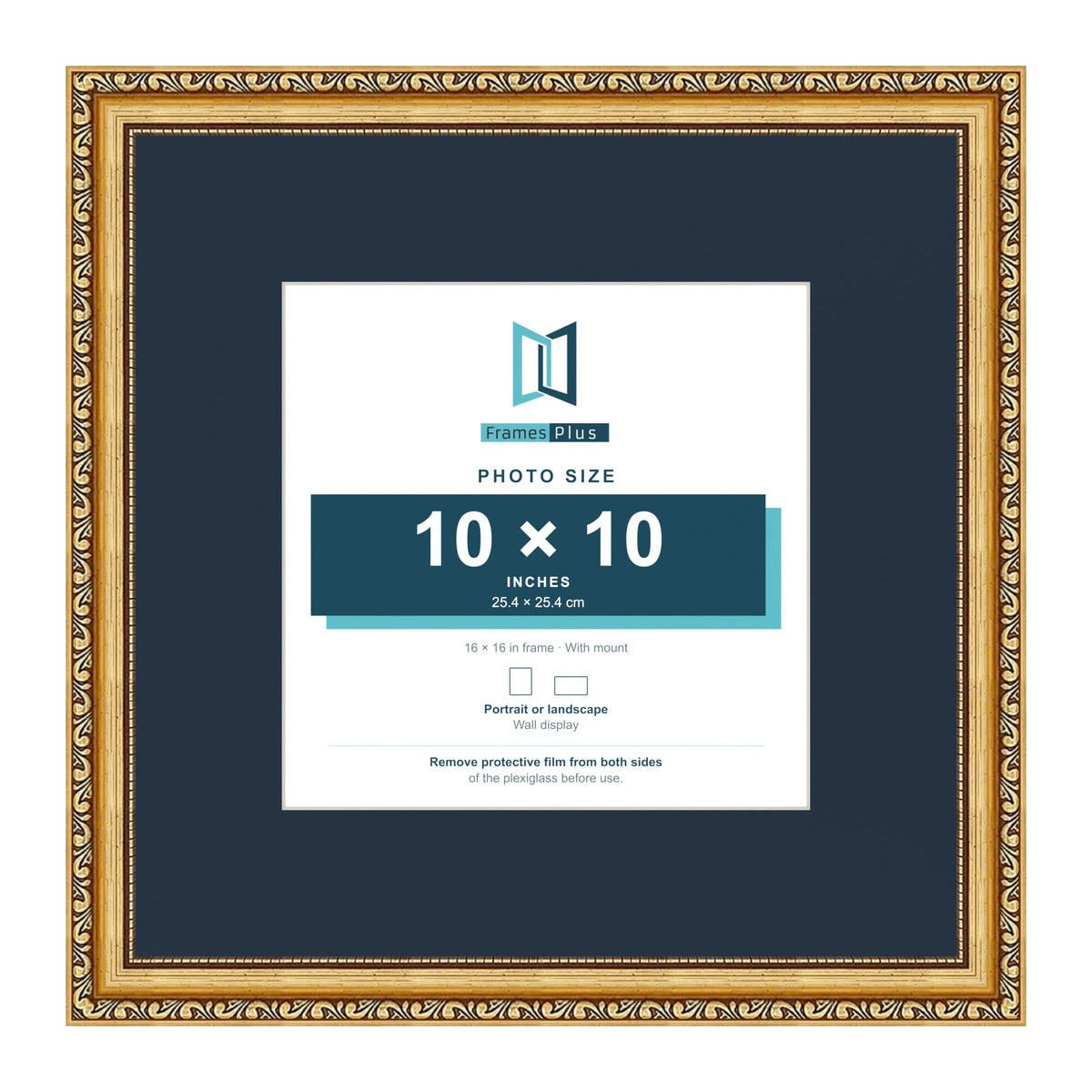 Louis Range Gold Picture, Photo & Poster Frame with Pacific Blue Mount - 16x16" Frame for 10x10" Photo, Gold
