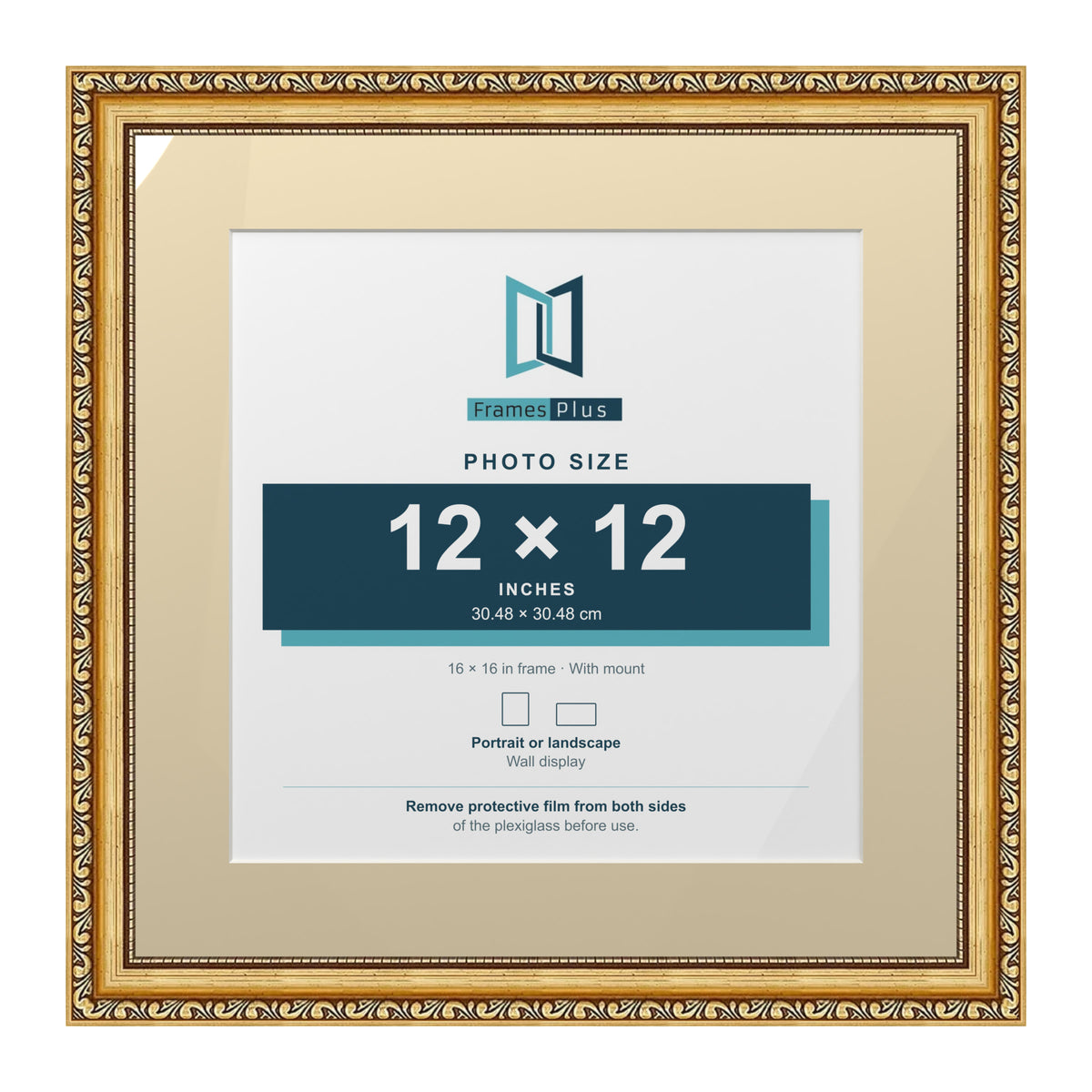 Louis Range Gold Picture, Photo & Poster Frame with Ivory Mount - 16x16" Frame for 12x12" Photo, Gold