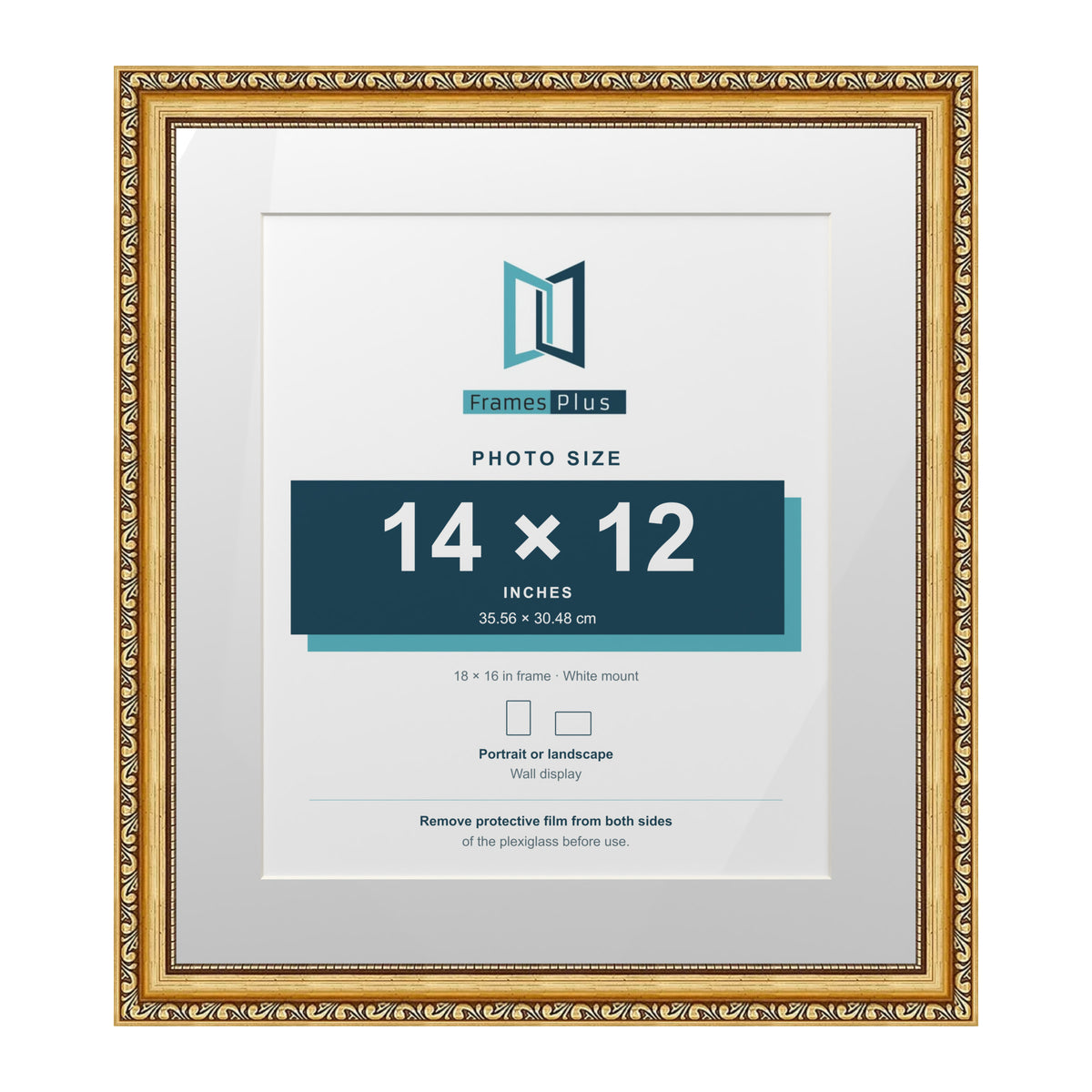 Louis Range Gold Picture, Photo & Poster Frame with White Mount - 18x16" Frame for 14x12" Photo, Gold