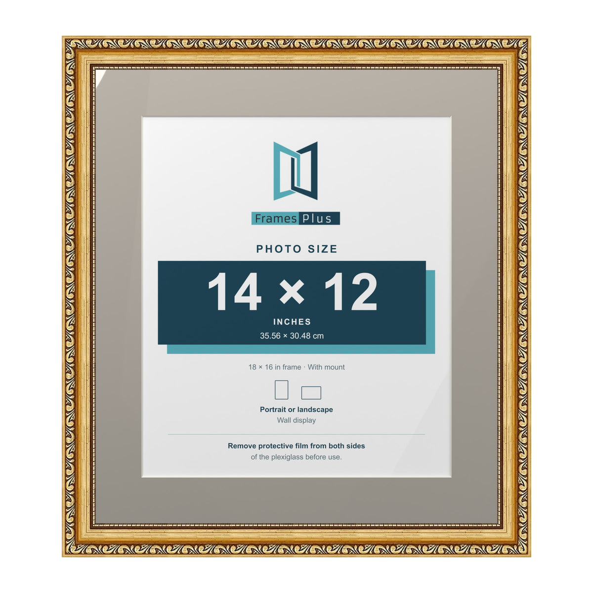 Louis Range Gold Picture, Photo & Poster Frame with Dawn Grey Mount - 18x16" Frame for 14x12" Photo, Gold