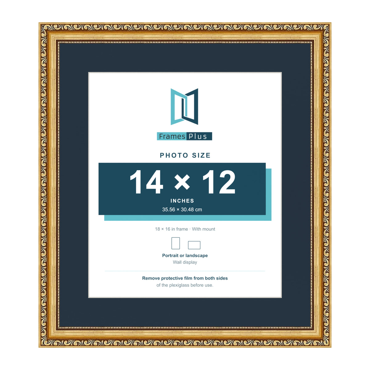 Louis Range Gold Picture, Photo & Poster Frame with Pacific Blue Mount - 18x16" Frame for 14x12" Photo, Gold