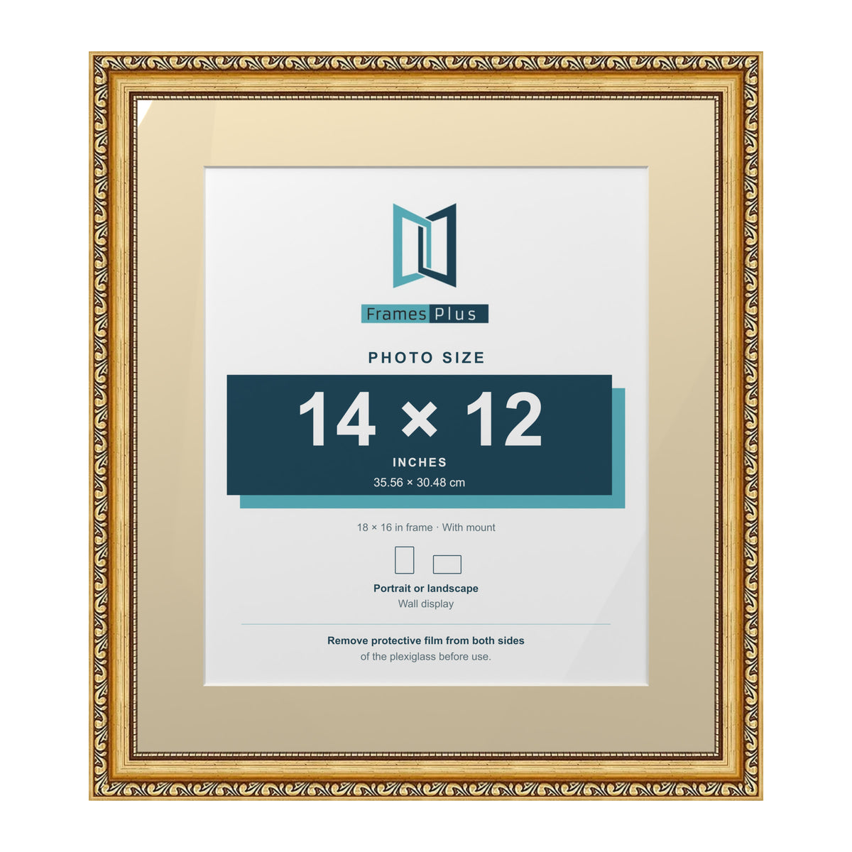 Louis Range Gold Picture, Photo & Poster Frame with Ivory Mount - 18x16" Frame for 14x12" Photo, Gold