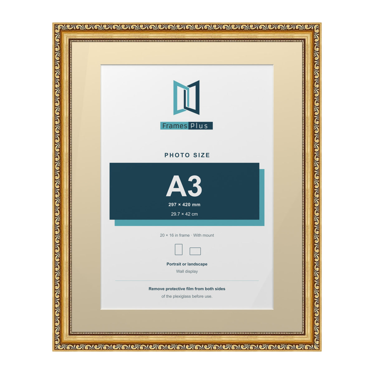 Louis Range Gold Picture, Photo & Poster Frame with Ivory Mount - 20x16" Frame for A3 Photo, Gold