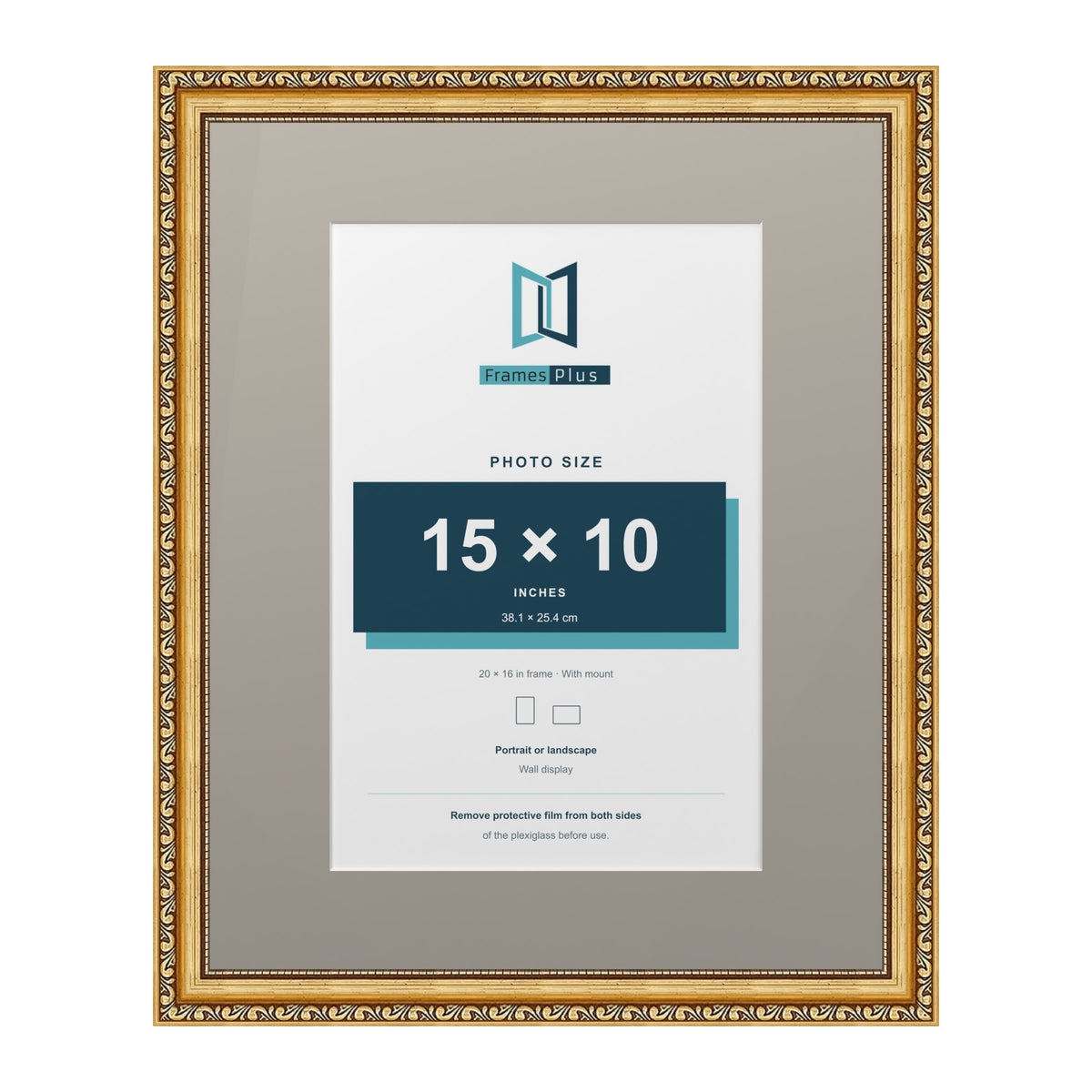 Louis Range Gold Picture, Photo & Poster Frame with Dawn Grey Mount - 20x16" Frame for 15x10" Photo, Gold