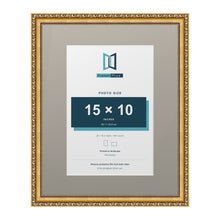 Louis Range Gold Picture, Photo & Poster Frame with Dawn Grey Mount - 20x16" Frame for 15x10" Photo, Gold