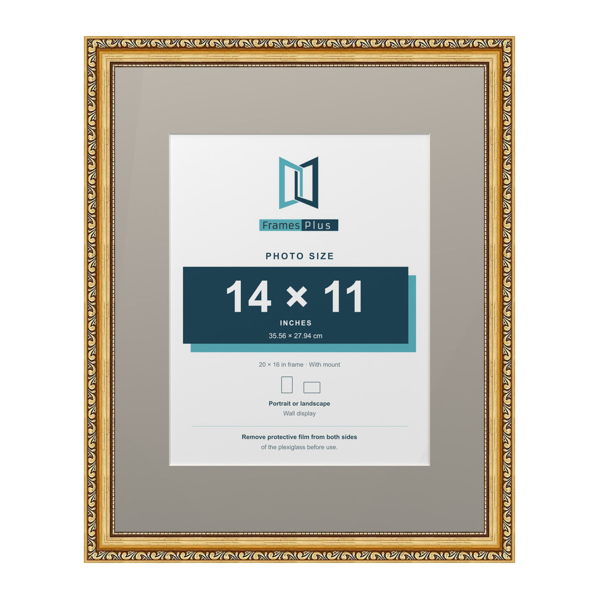 Louis Range Gold Picture, Photo & Poster Frame with Dawn Grey Mount - 20x16" Frame for 14x11" Photo, Gold