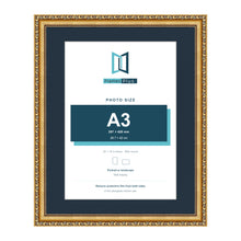 Louis Range Gold Picture, Photo & Poster Frame with Pacific Blue Mount - 20x16" Frame for A3 Photo, Gold