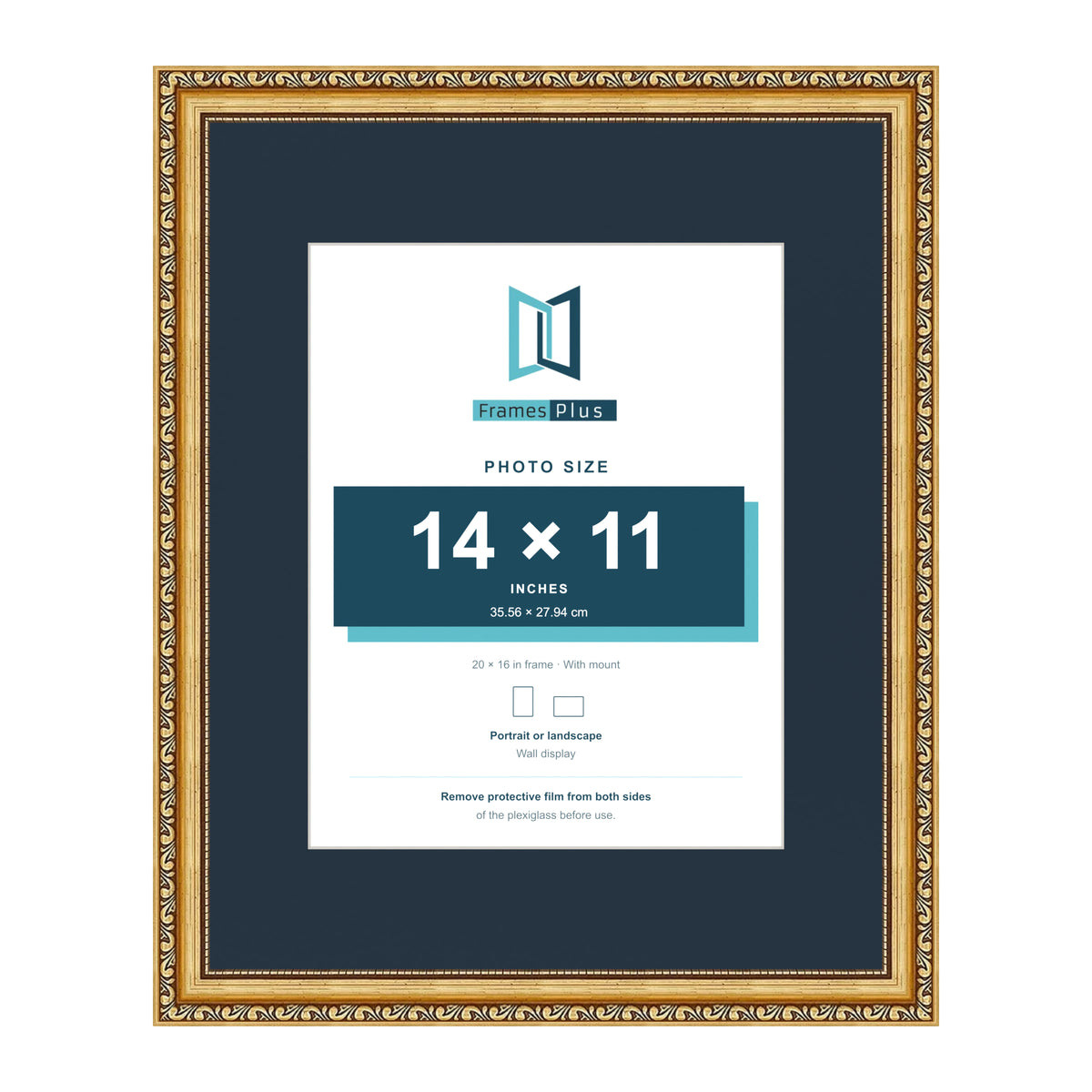 Louis Range Gold Picture, Photo & Poster Frame with Pacific Blue Mount - 20x16" Frame for 14x11" Photo, Gold