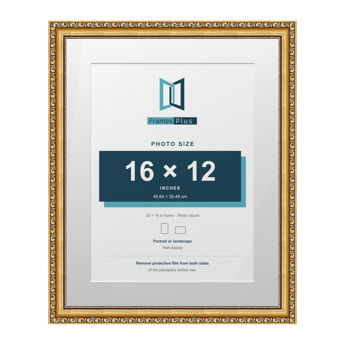 Louis Range Gold Picture, Photo & Poster Frame with White Mount - 20x16" Frame for 16x12" Photo, Gold