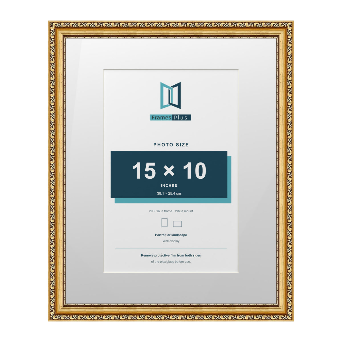 Louis Range Gold Picture, Photo & Poster Frame with White Mount - 20x16" Frame for 15x10" Photo, Gold