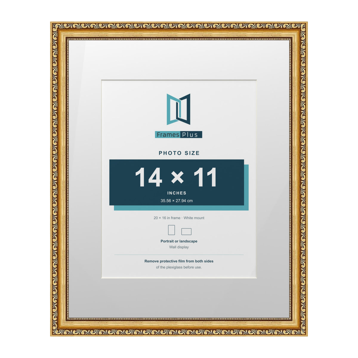 Louis Range Gold Picture, Photo & Poster Frame with White Mount - 20x16" Frame for 14x11" Photo, Gold