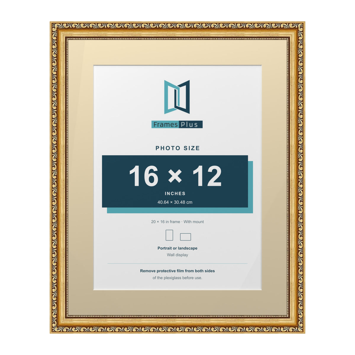 Louis Range Gold Picture, Photo & Poster Frame with Ivory Mount - 20x16" Frame for 16x12" Photo, Gold