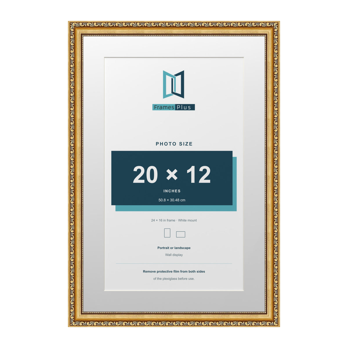 Louis Range Gold Picture, Photo & Poster Frame with White Mount - 24x16" Frame for 20x12" Photo, Gold