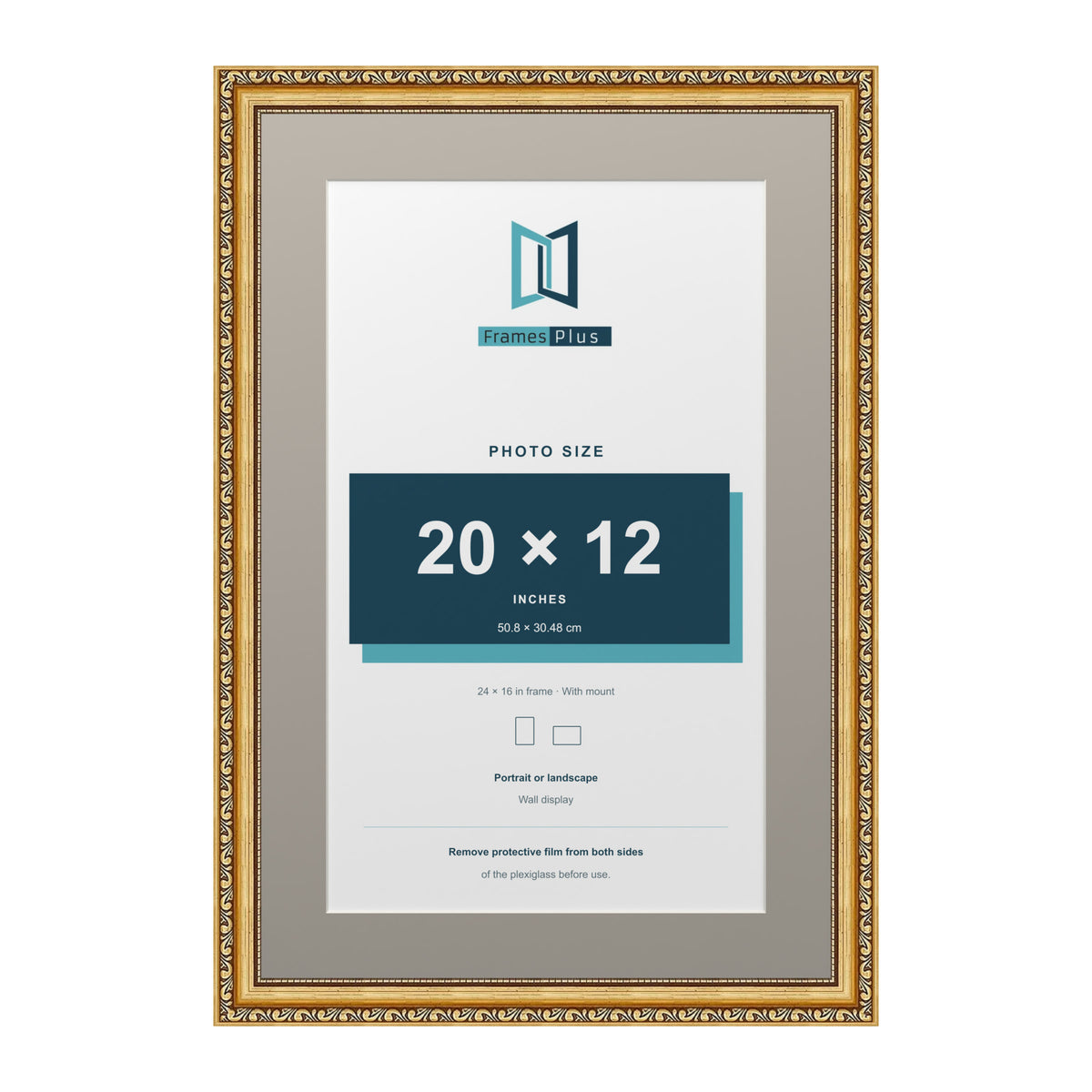 Louis Range Gold Picture, Photo & Poster Frame with Dawn Grey Mount - 24x16" Frame for 20x12" Photo, Gold