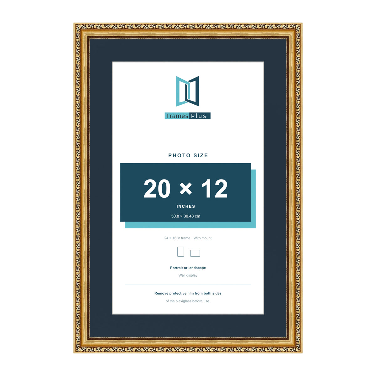 Louis Range Gold Picture, Photo & Poster Frame with Pacific Blue Mount - 24x16" Frame for 20x12" Photo, Gold