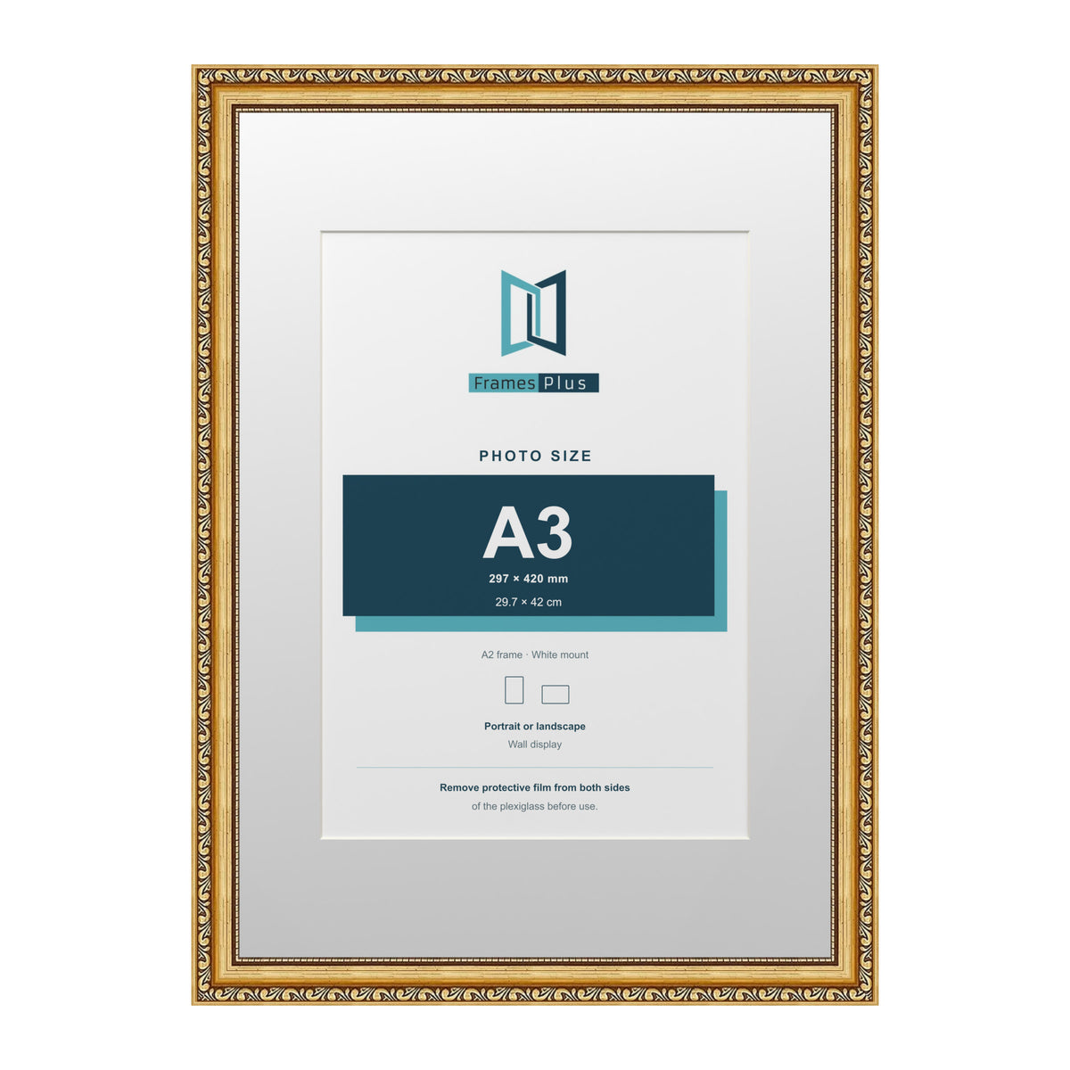 Louis Range Gold Picture, Photo & Poster Frame with White Mount - A2 Frame for A3 Photo, Gold